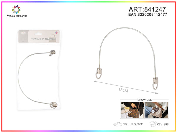 Manico per borsa in metallo con anelli 18 cm argento Mille Colori per mini bag e handmade
