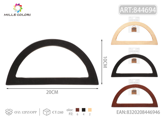 Manico per borsa semicircolare in legno 20x10 cm Mille Colori per borse fai da te e handmade