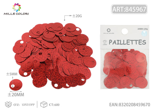 Paillettes rosse olografiche tonde 20mm Mille Colori per borse handmade e decorazioni DIY
