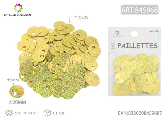 Paillettes tonde oro olografiche 20mm Mille Colori per borse fai da te e decorazioni handmade