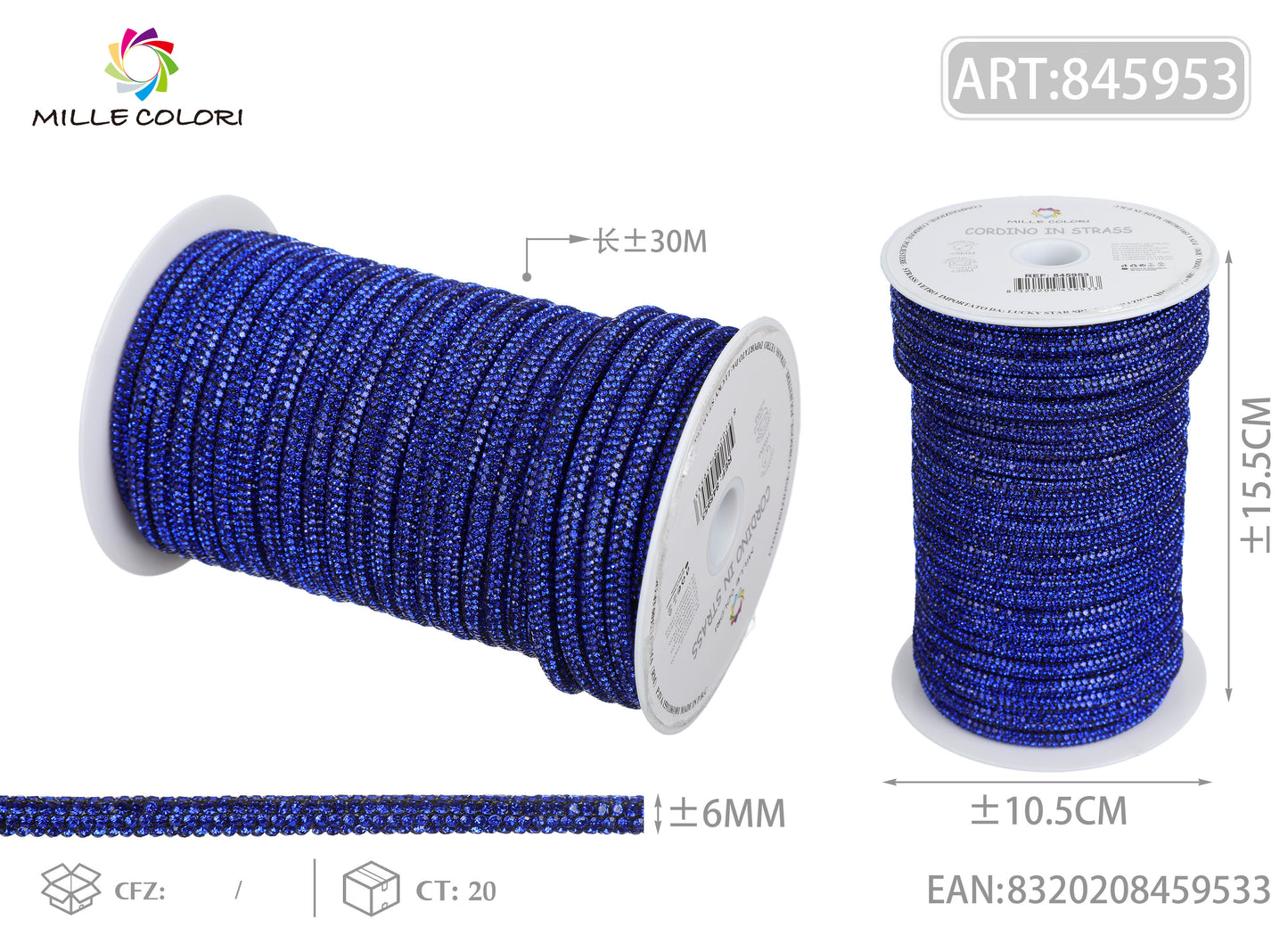 Cordino Strass Blu per Borse Handmade – Rotolo 30 Metri | Mille Colori
