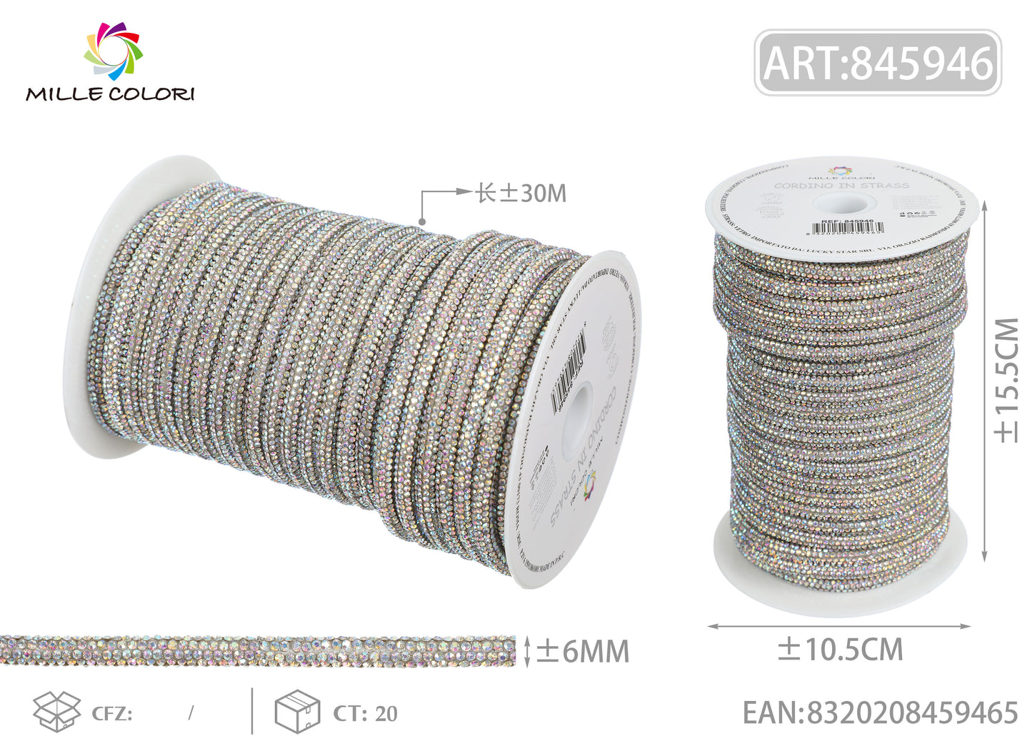 ROTOLO CORDINO_STRASS CRYSTAL AB 6.0MM MILLE_COLORI