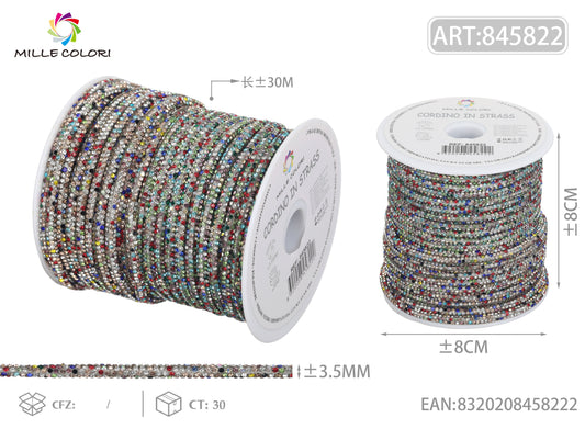 ROTOLO CORDINO STRASS MULTICOLORI 3.5MM MILLE COLORI