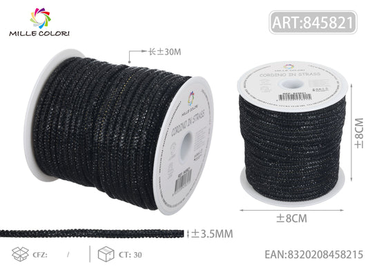 Cordino Strass Nero per Borse Handmade – Rotolo 30 Metri | Mille Colori