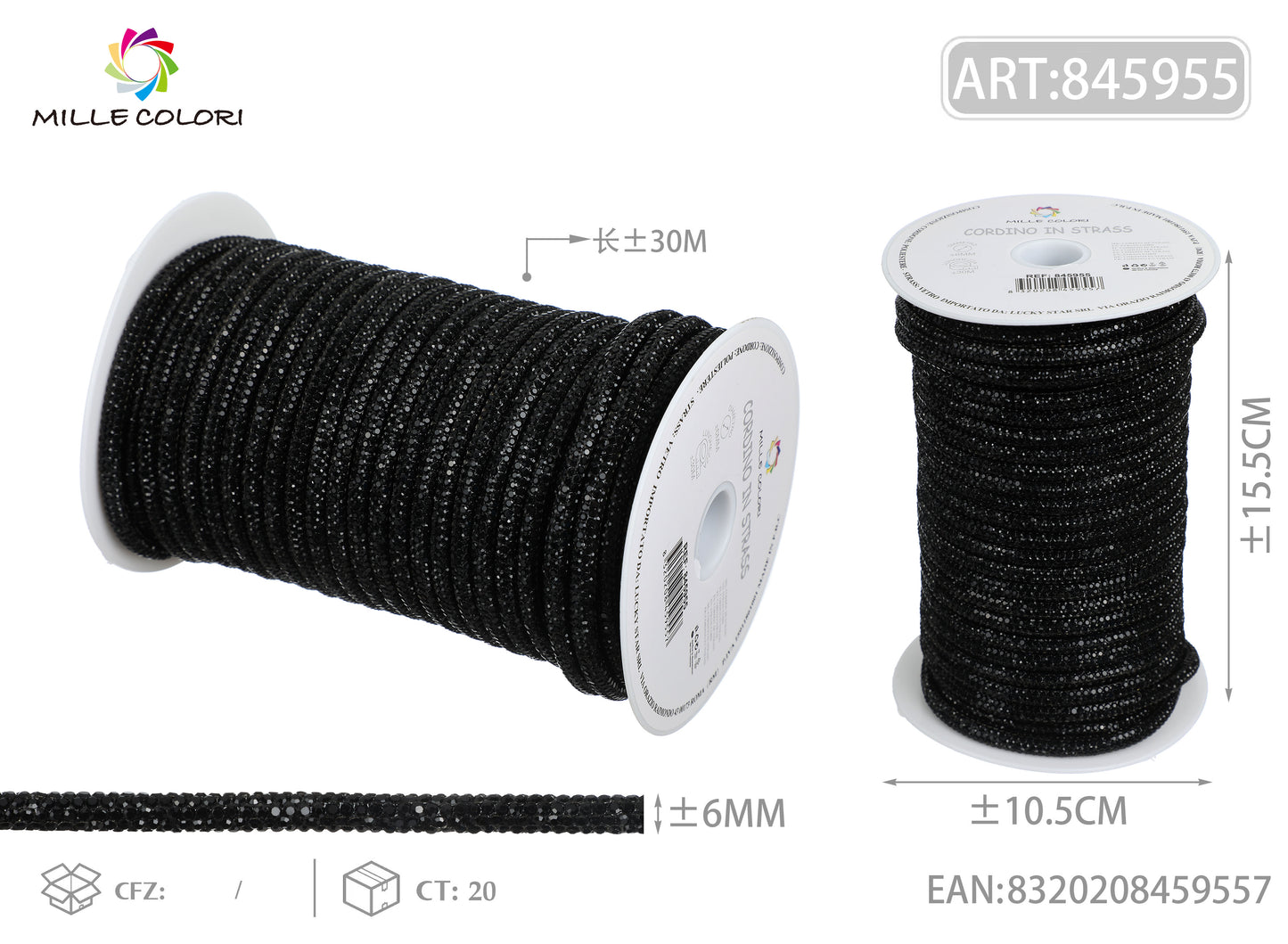 Cordino Strass Nero per Borse Handmade – Rotolo 30 Metri | Mille Colori