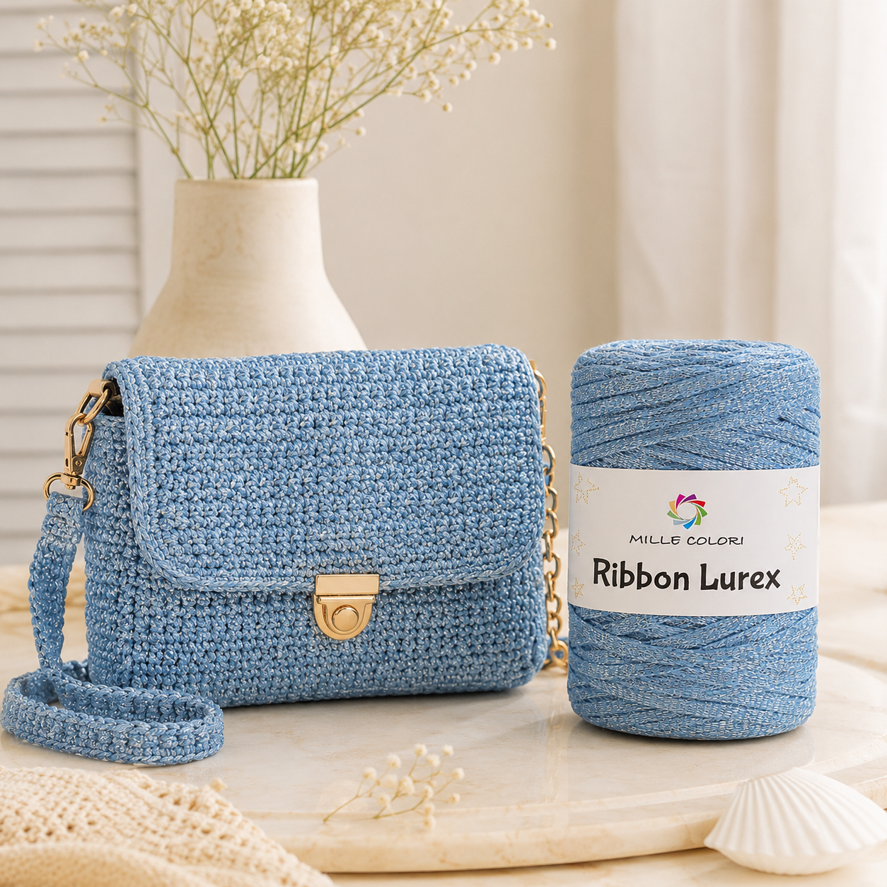 Ribbon Lurex 250g cordino piatto per borse -Blu Argento borsa