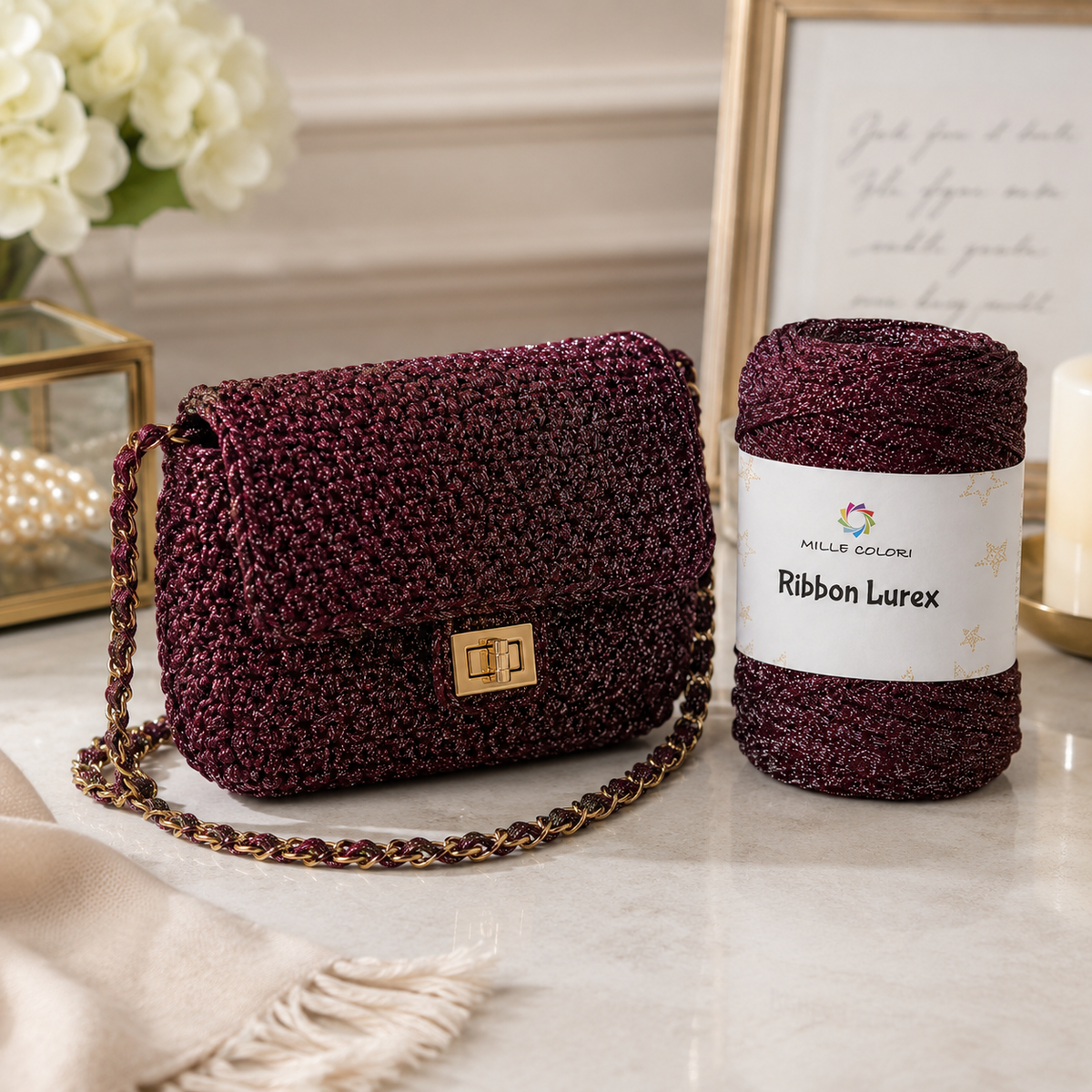 Bordeaux Argento – Ribbon Lurex 250 g – Tutti i Colori – Immagine 3 di 3