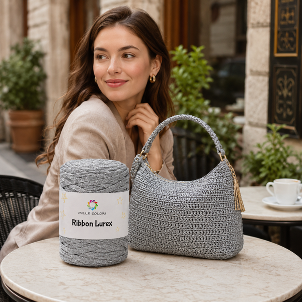 Ribbon Lurex 250g cordino piatto per borse -Grigio Argento model