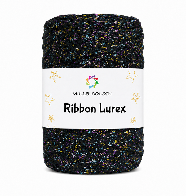 Ribbon Lurex 250g cordino piatto per borse -Nero Multicolore