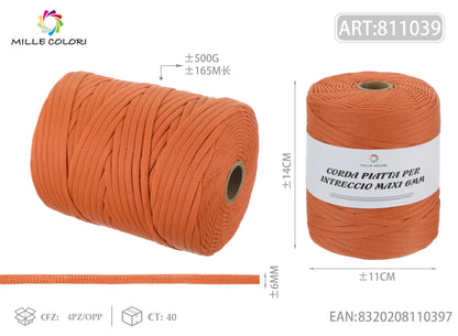 ARANCIO – Corda Piatta 6 mm 500 g – Tutti i Colori – Immagine 1 di 1