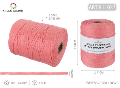ROSA SCURO – Corda Piatta 6 mm 500 g – Tutti i Colori – Immagine 1 di 1