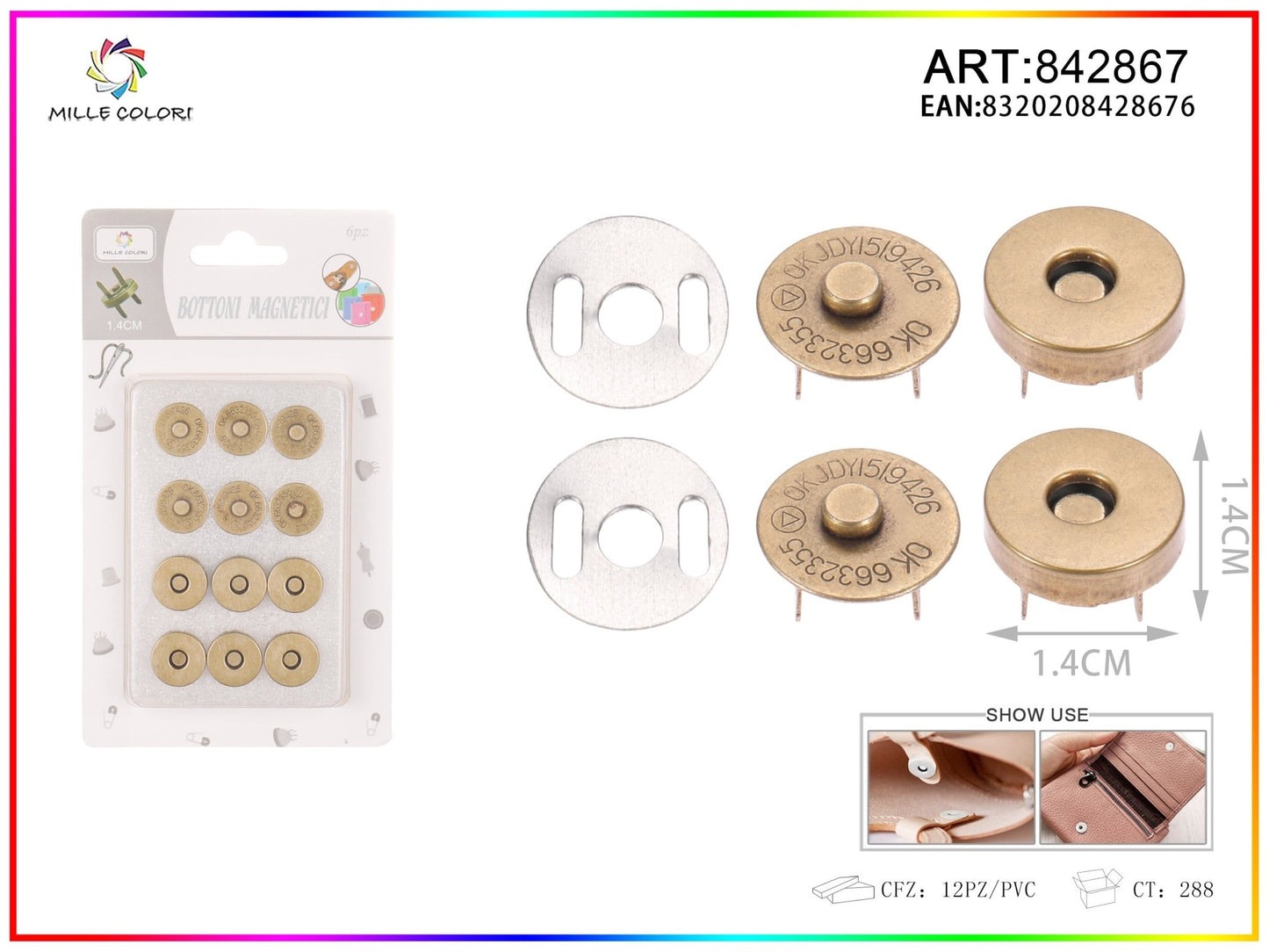 BOTTONI MAGNETICI 1.4CM 6PZ Bronzo Antico- WE MAKE DIY - MILLE COLORI