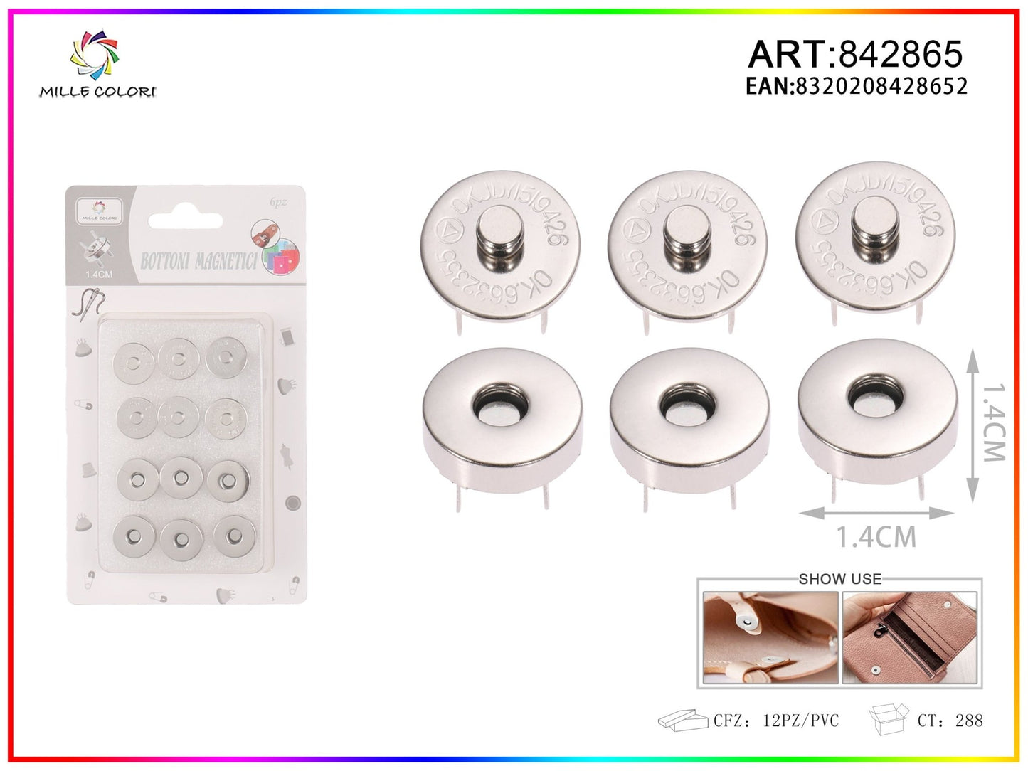 BOTTONI MAGNETICI 1.4CM 6PZ Argento- WE MAKE DIY - MILLE COLORI