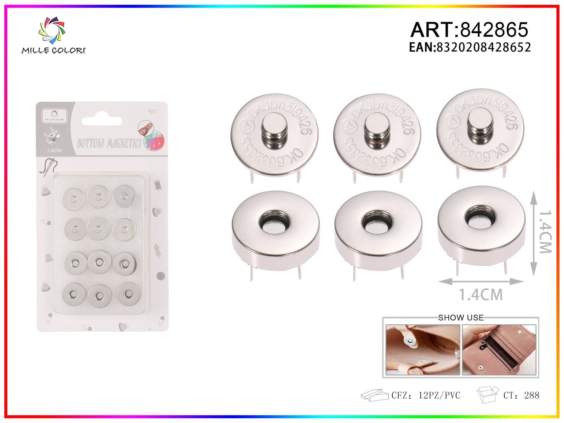 BOTTONI MAGNETICI 1.4CM 6PZ Argento- WE MAKE DIY - MILLE COLORI