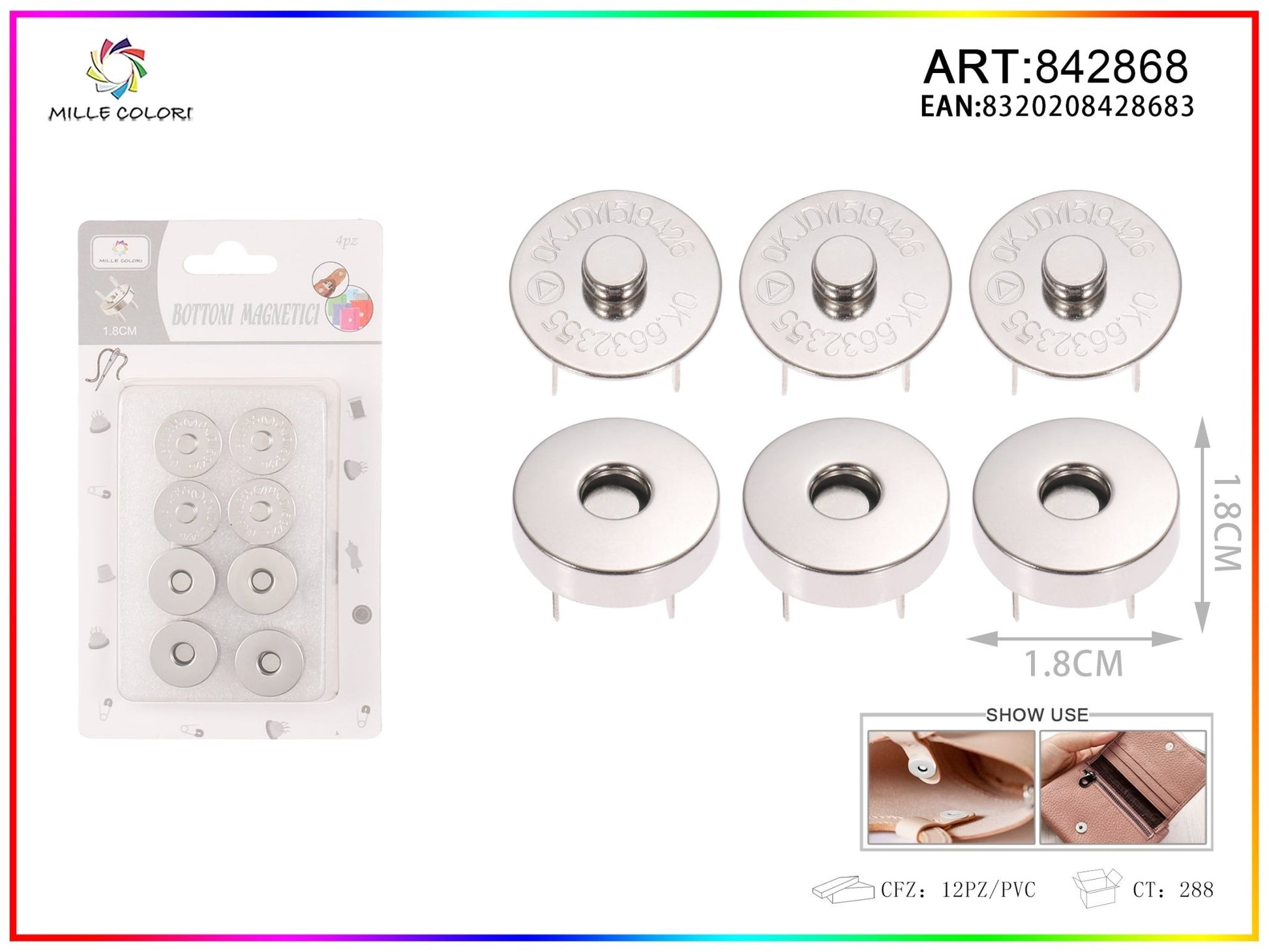 BOTTONI MAGNETICI 1.8CM 4PZ Argento - WE MAKE DIY - MILLE COLORI