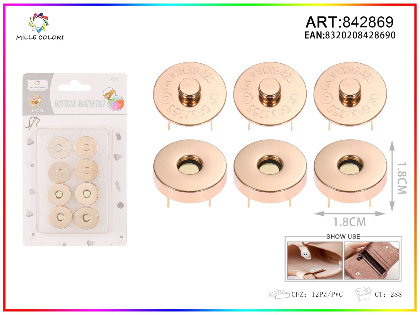 BOTTONI MAGNETICI 1.8CM 4PZ Oro- WE MAKE DIY - MILLE COLORI