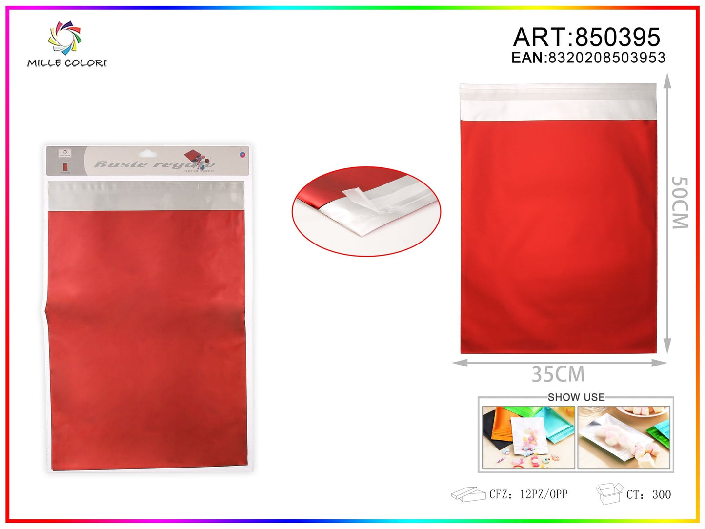 BUSTA REGALO METALLIZZATA LUCIDO ROSSO - WE MAKE DIY - MILLE COLORI