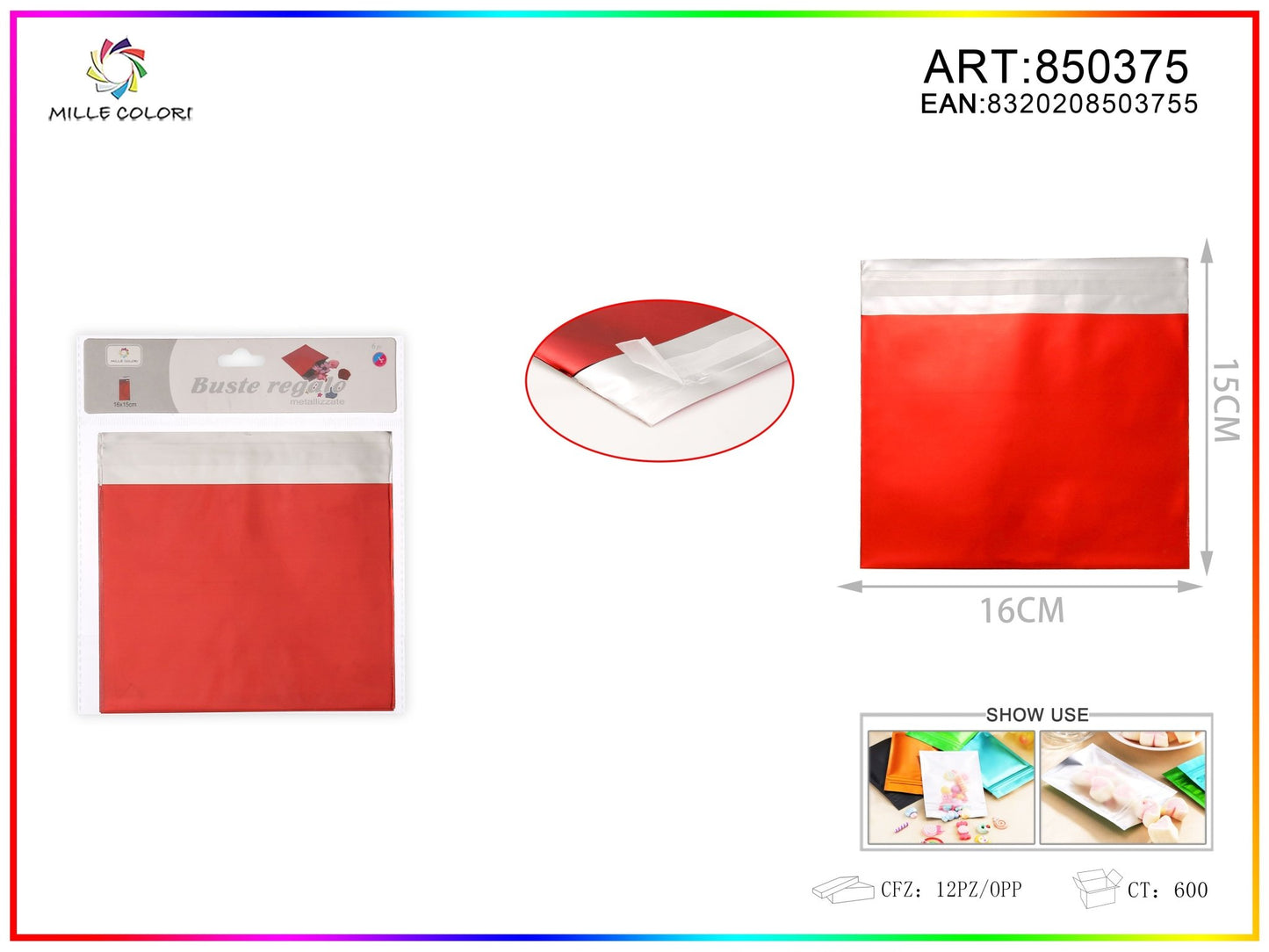 BUSTA REGALO METALLIZZATA LUCIDO ROSSO - WE MAKE DIY - MILLE COLORI