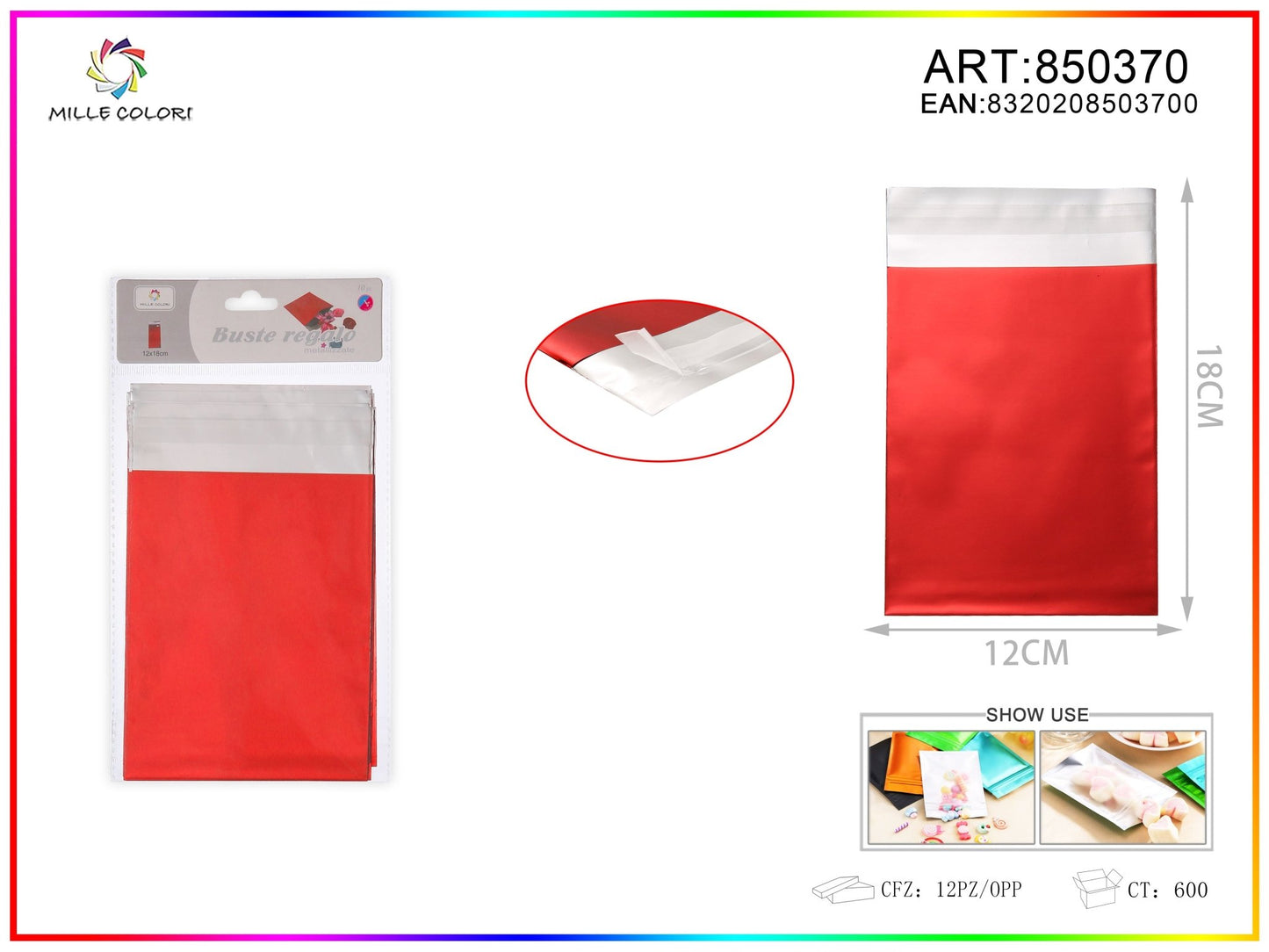 BUSTA REGALO METALLIZZATA LUCIDO ROSSO - WE MAKE DIY - MILLE COLORI