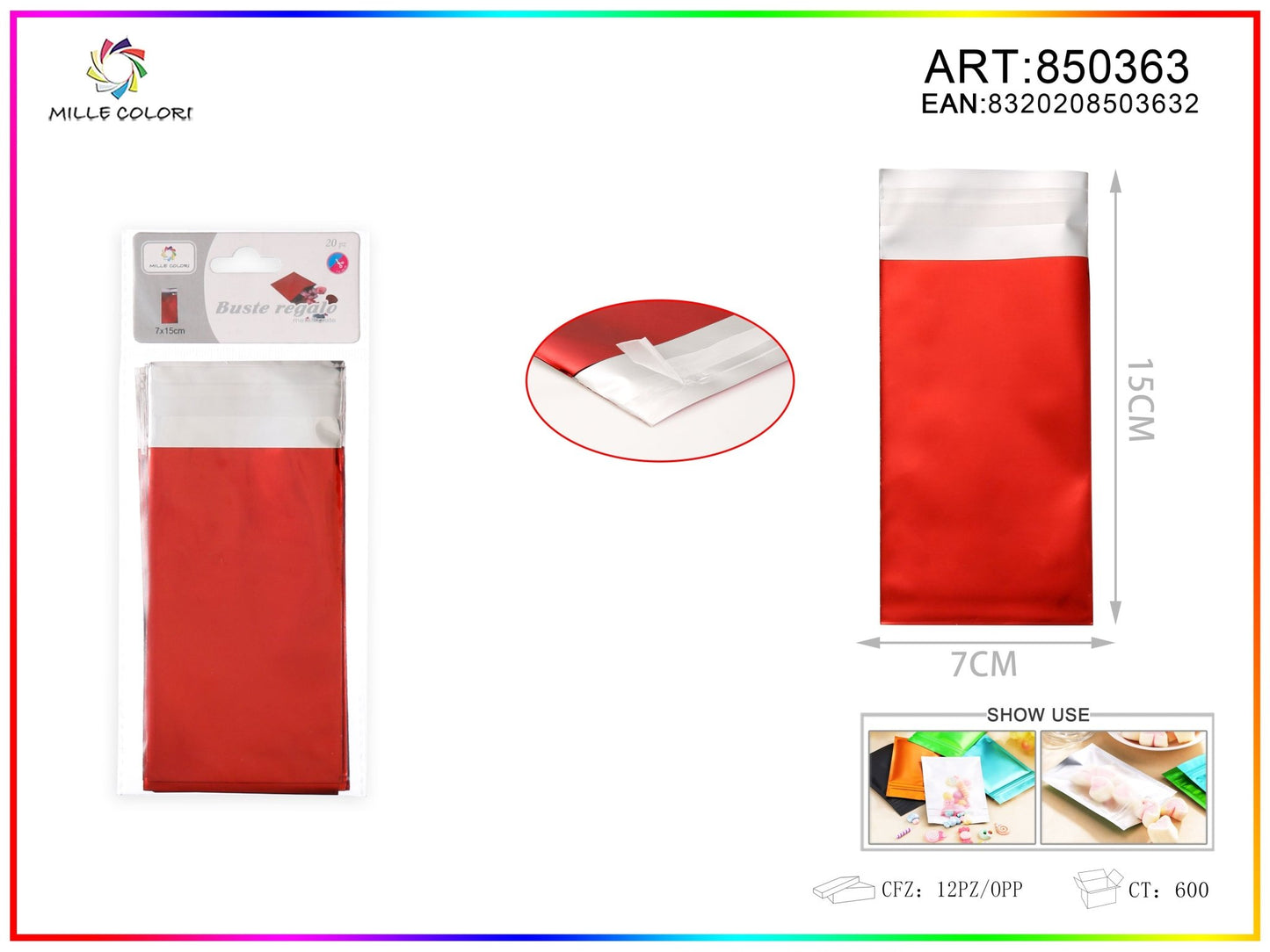 BUSTA REGALO METALLIZZATA LUCIDO ROSSO - WE MAKE DIY - MILLE COLORI