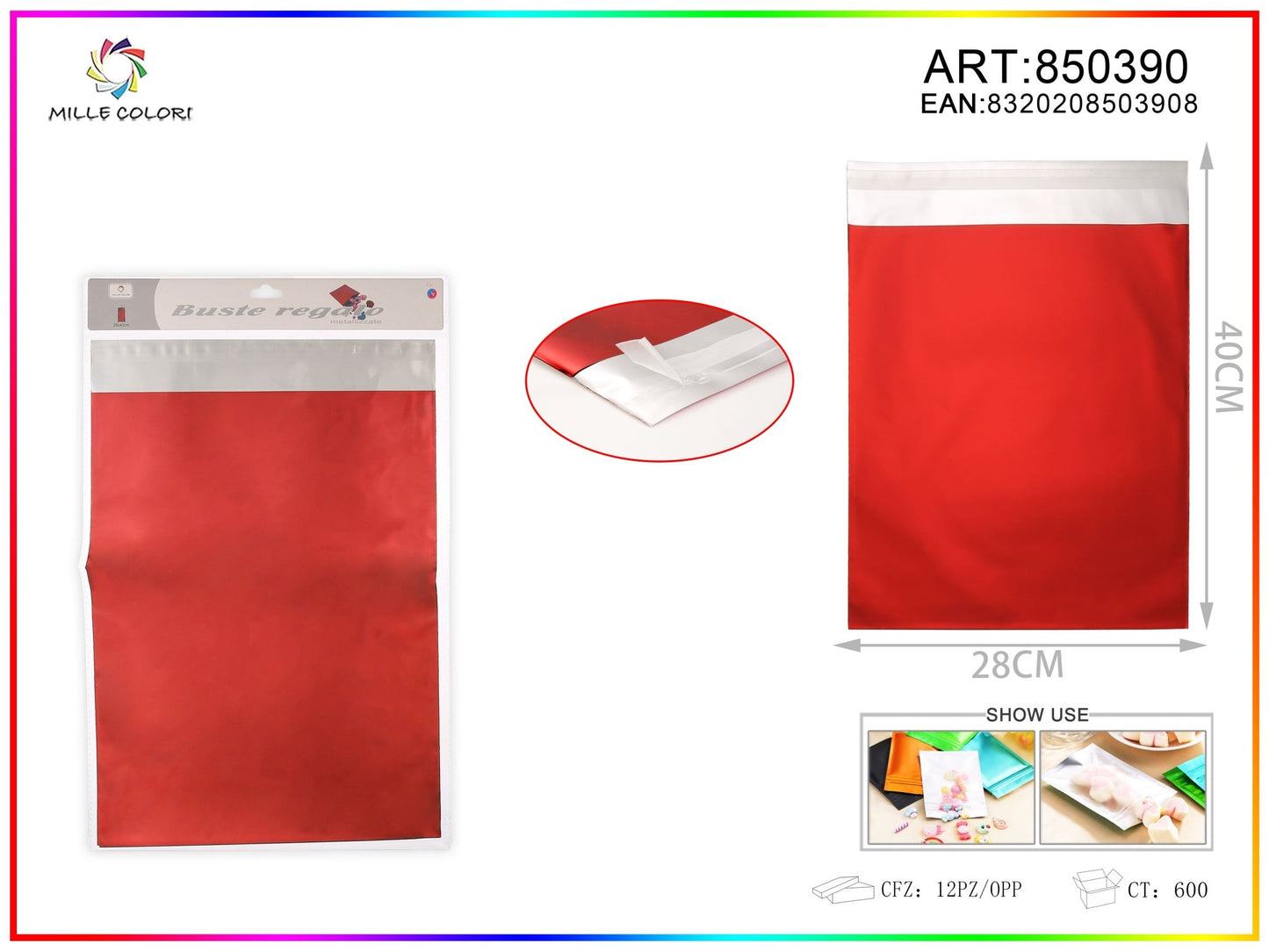 BUSTA REGALO METALLIZZATA LUCIDO ROSSO - WE MAKE DIY - MILLE COLORI