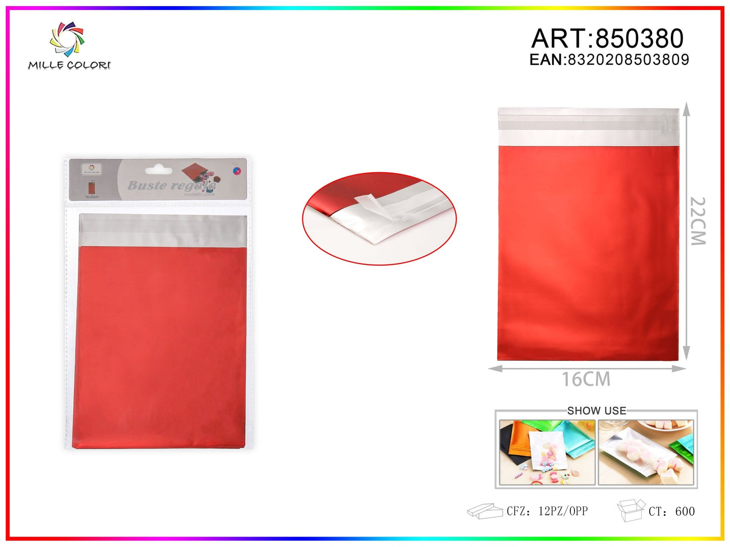 BUSTA REGALO METALLIZZATA LUCIDO ROSSO - WE MAKE DIY - MILLE COLORI