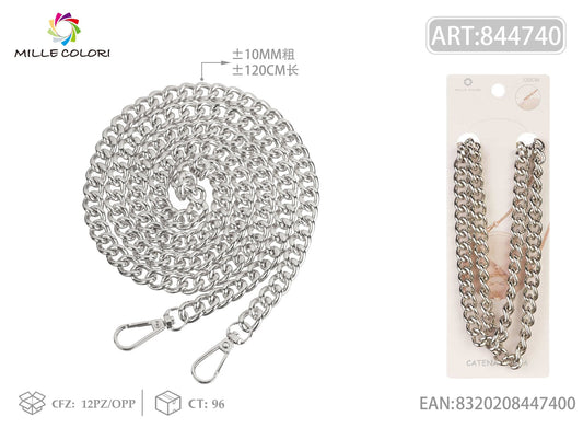 Catena dorata per borsa in metallo intrecciato 120CM 10MM argento Mille Colori