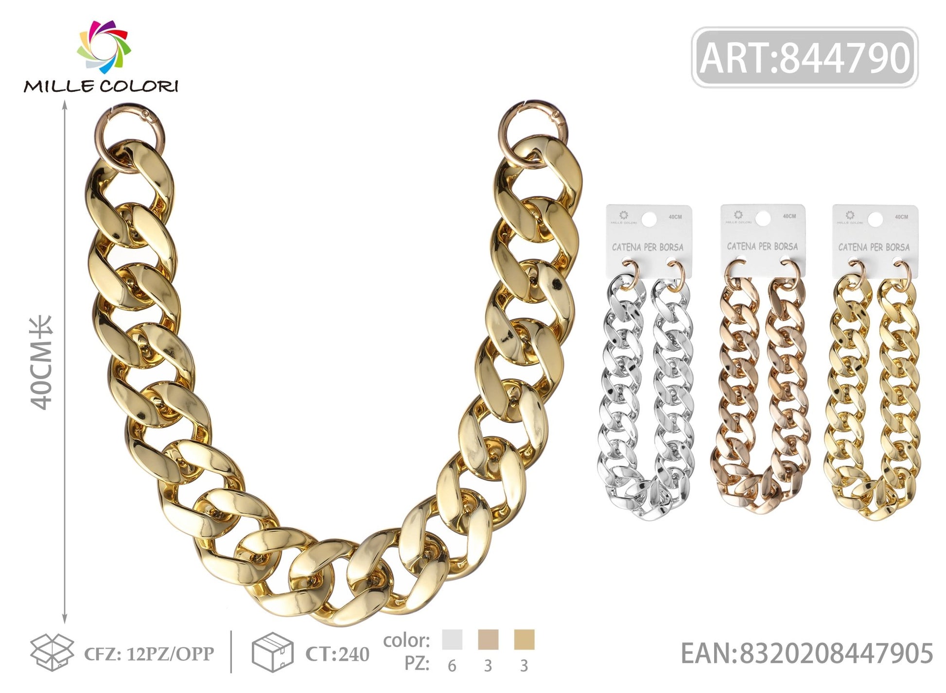 Catena per Borsa Catena Oversize Effetto Metallico – 40CM - WE MAKE DIY - MILLE COLORI