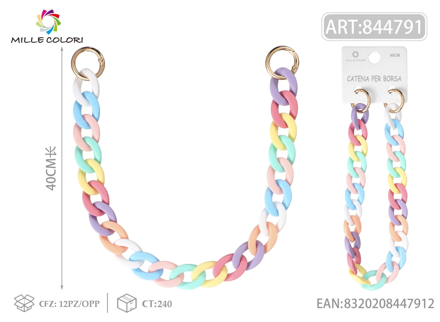 Catena per Borsa Catena Rainbow Pastello Opaco – 40CM - WE MAKE DIY - MILLE COLORI