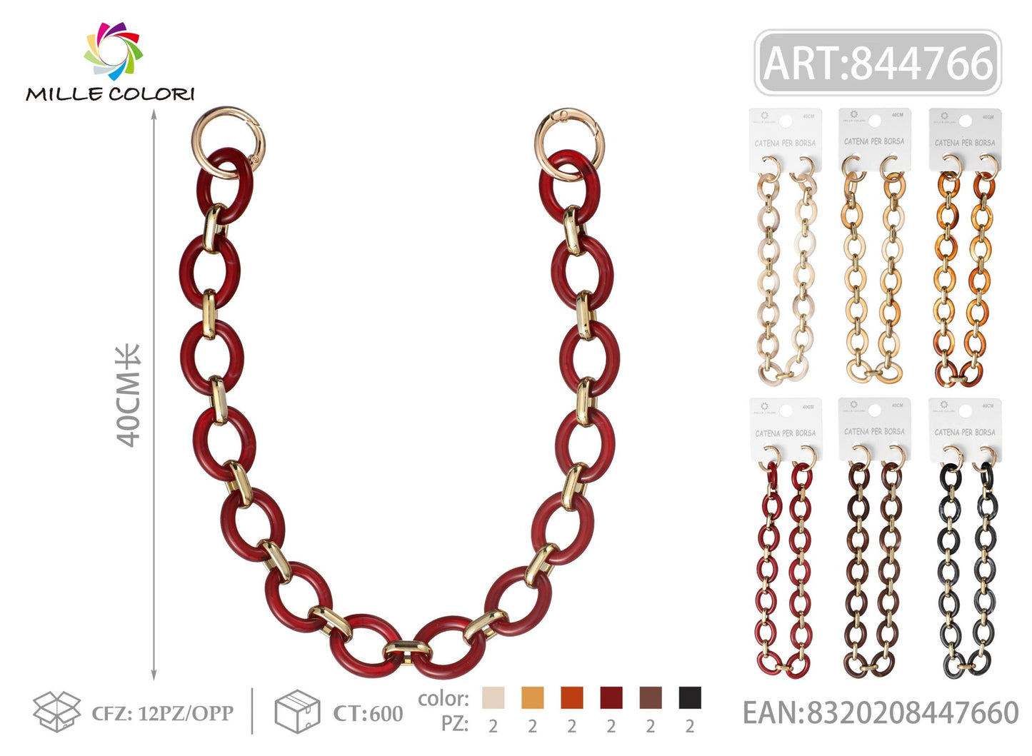 Catena per Borsa Elegante in Acrilico e Metallo – 40cm tutti colori- WE MAKE DIY - MILLE COLORI