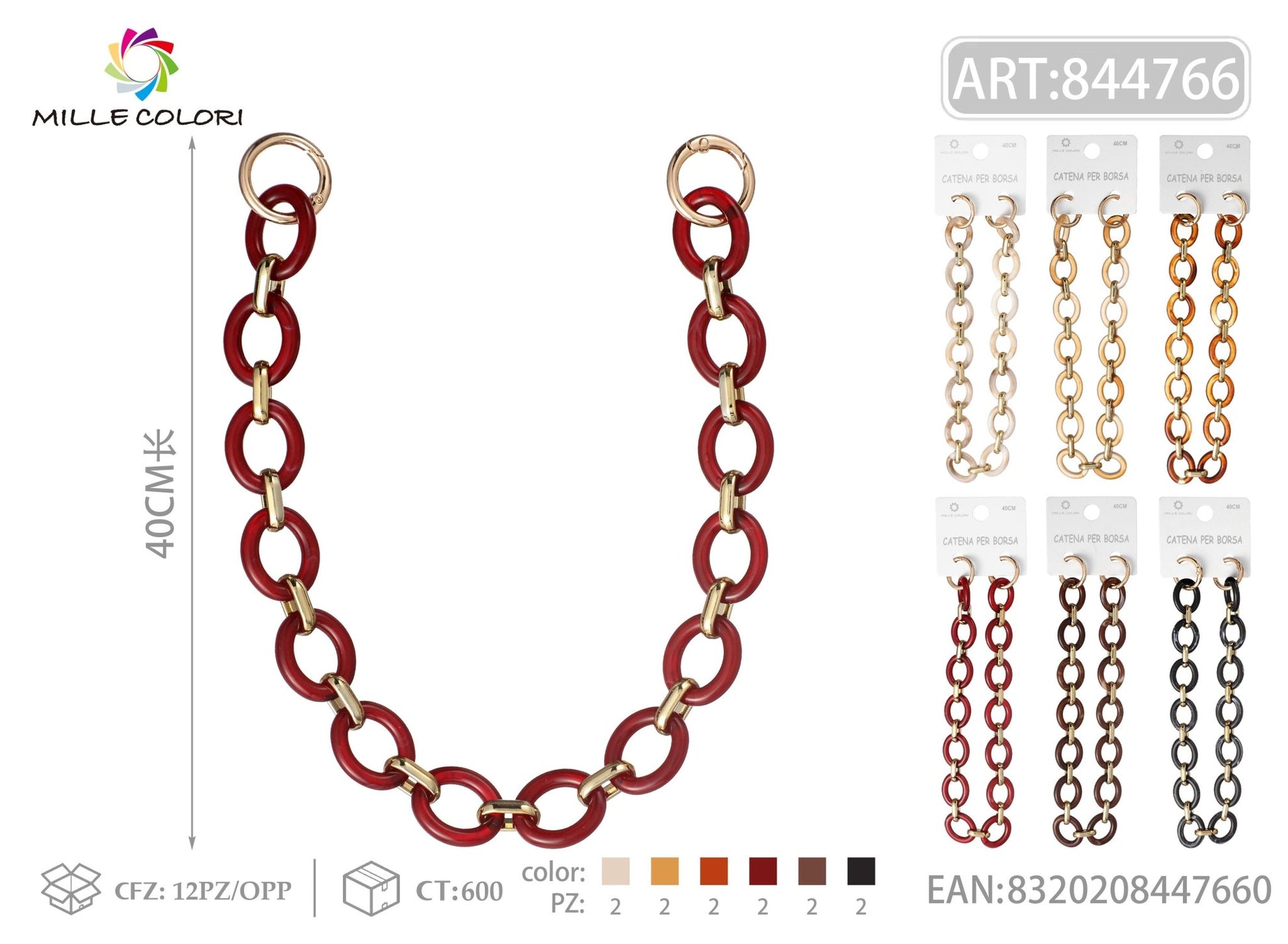 Catena per Borsa Elegante in Acrilico e Metallo – 40cm tutti colori- WE MAKE DIY - MILLE COLORI