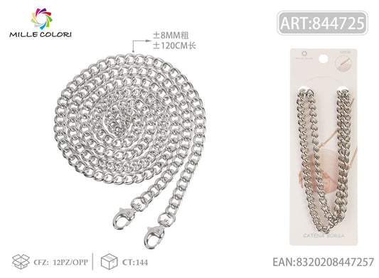 Catena per borsa in metallo dorato 120CM 8MM argento con moschettoni Mille Colori