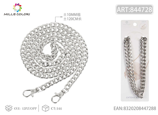 Catena per borsa in metallo dorato 120CM 10MM argento con moschettoni Mille Colori