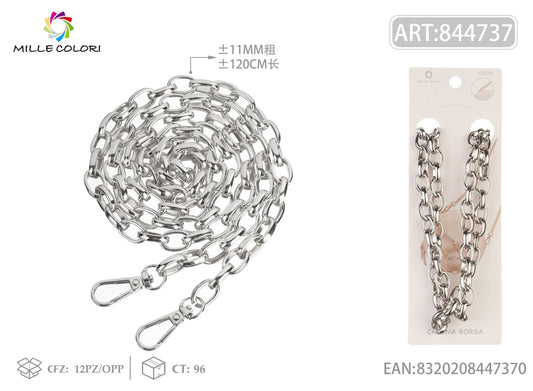Catena per borsa in metallo dorato con moschettoni 120CM 11MM argento Mille Colori