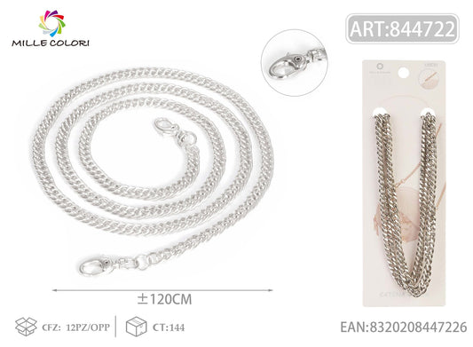 Catena per borsa in metallo argento 120CM con moschettoni Mille Colori