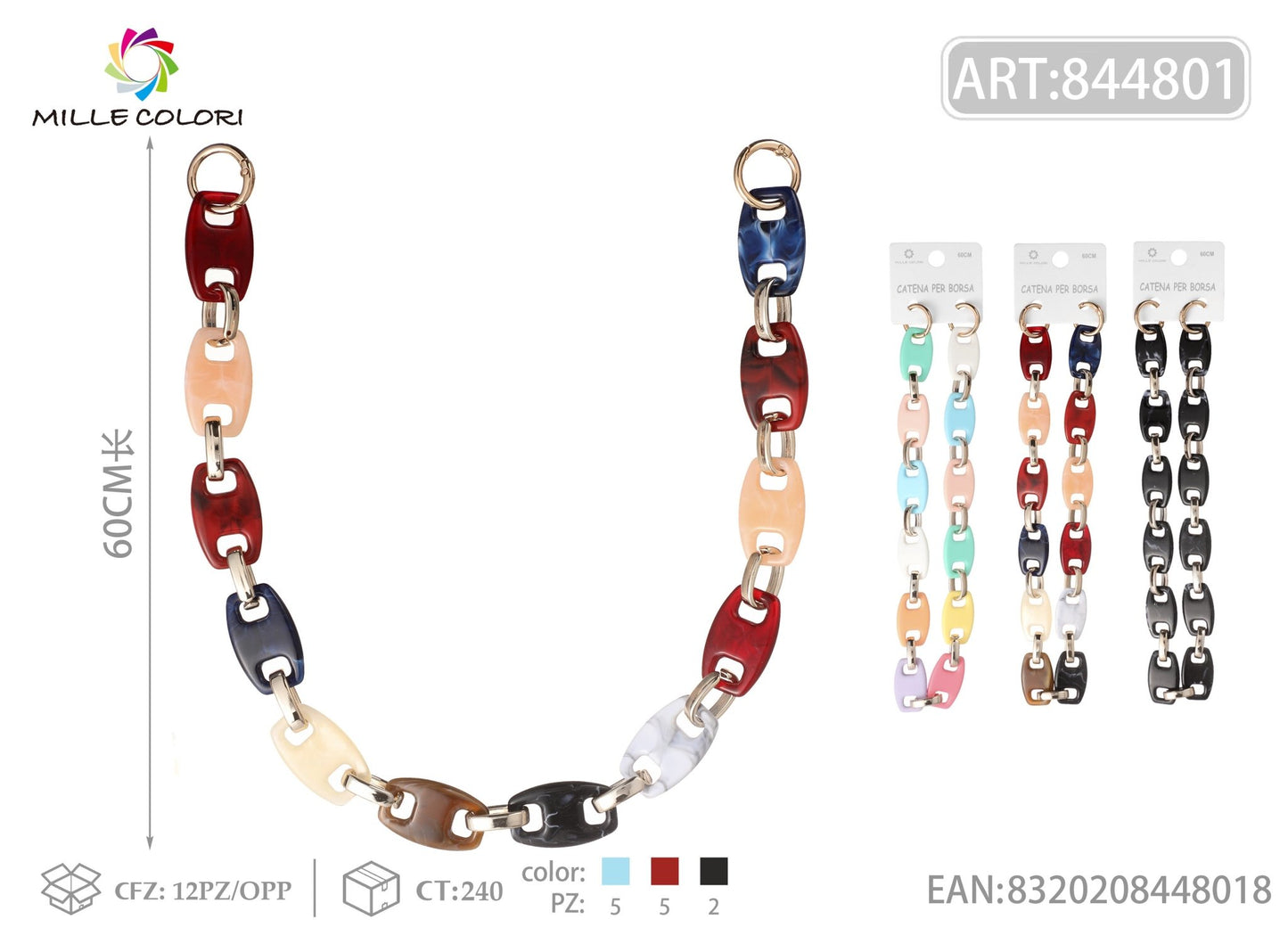 Catena per Borsa Maglie Colorate in Acrilico Opaco Marmorizzato – 60CM tutti colori - WE MAKE DIY - MILLE COLORI