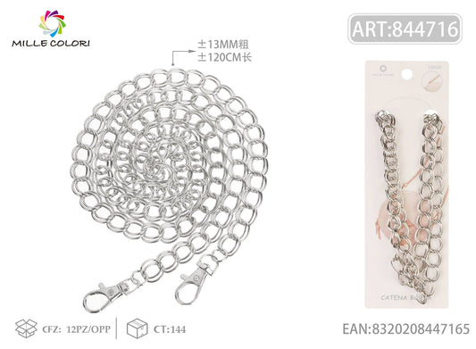 Catena per borsa in metallo dorato XXL 120CM 13MM argento con moschettoni Mille Colori