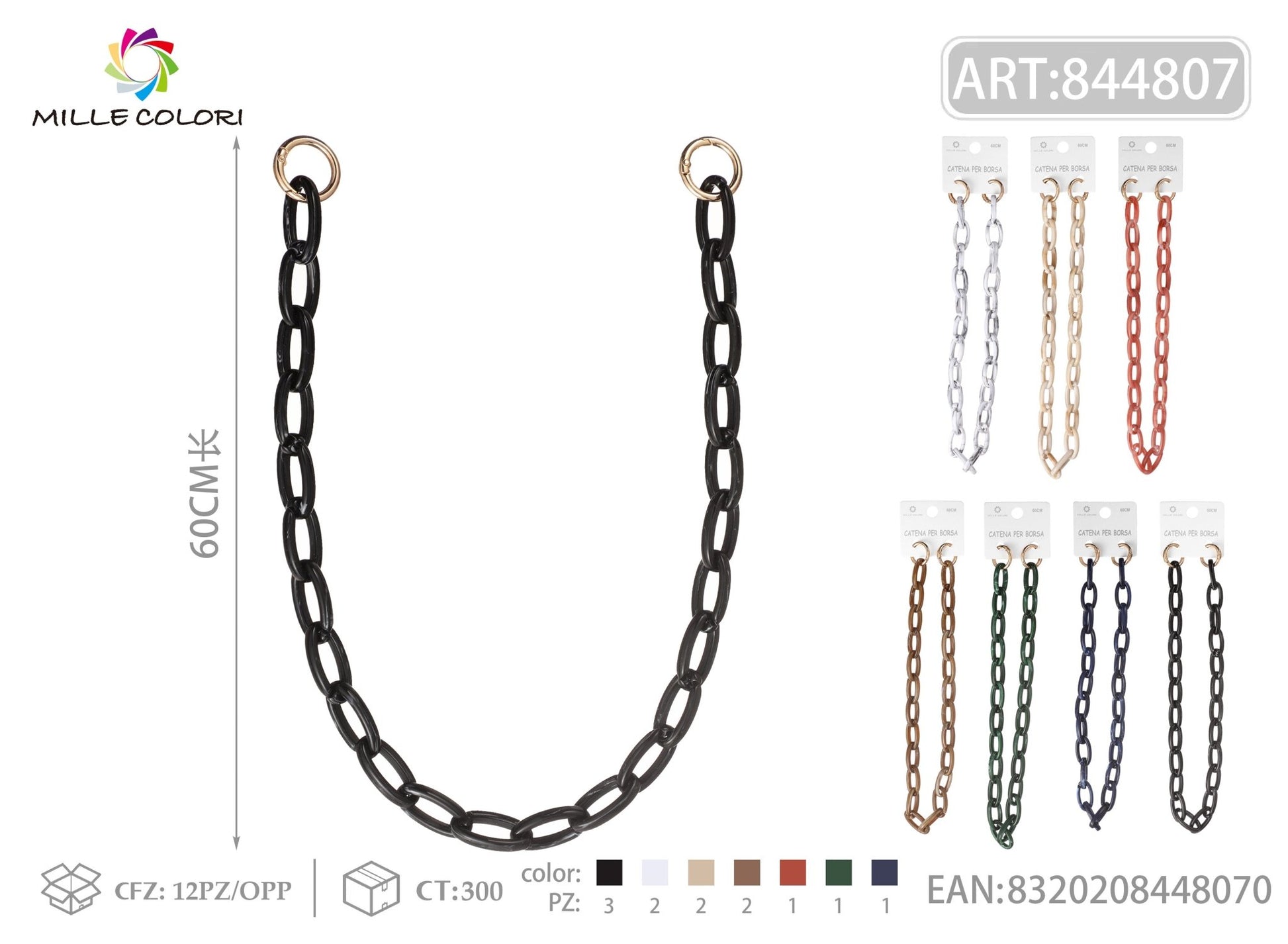 Catena per Borsa Tracolla in Resina Leggera con Ganci Dorati - 60 cm - WE MAKE DIY - MILLE COLORI