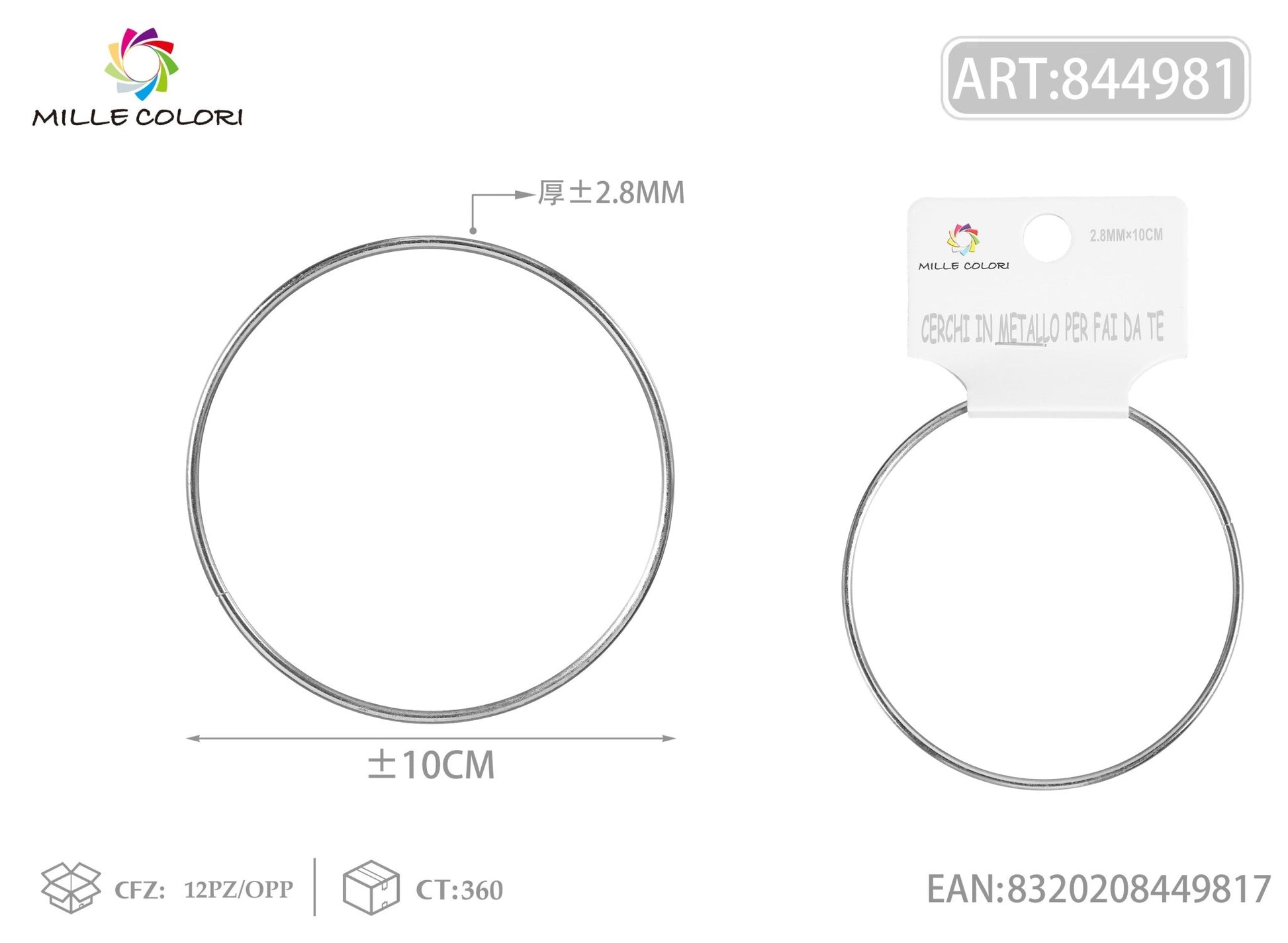 Cerchi in metallo per borse 2.8mm*10cm argento 2pz - WE MAKE DIY - MILLE COLORI