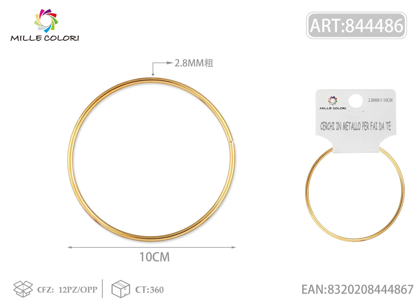 Cerchi in metallo per borse 2.8mm*10cm oro 2pz - WE MAKE DIY - MILLE COLORI