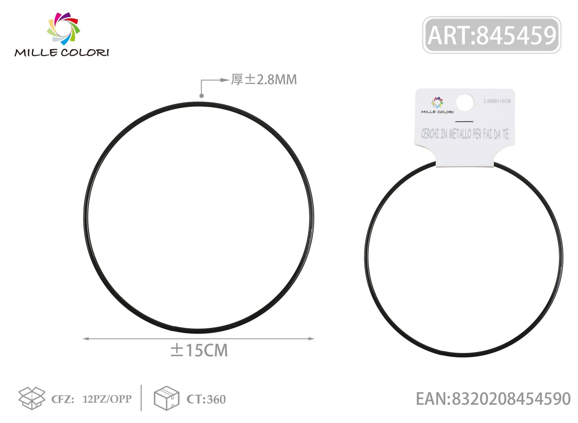 Cerchi in metallo per borse 2.8mm*15cm nero 2pz - WE MAKE DIY - MILLE COLORI