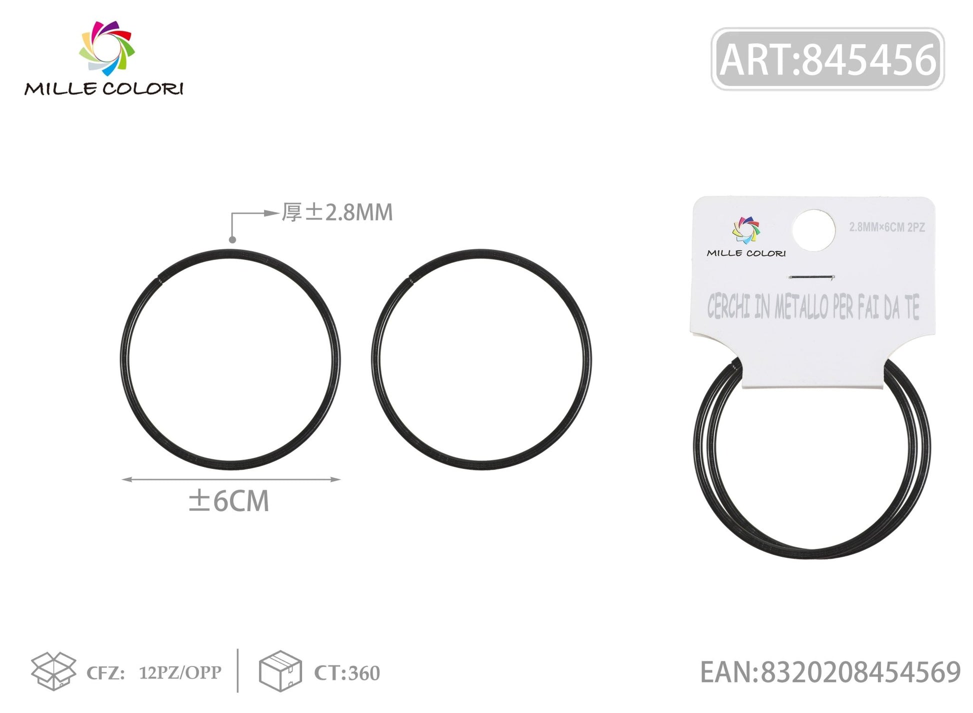 Cerchi in metallo per borse 2.8mm*6cm 2pz nero 2pz - WE MAKE DIY - MILLE COLORI