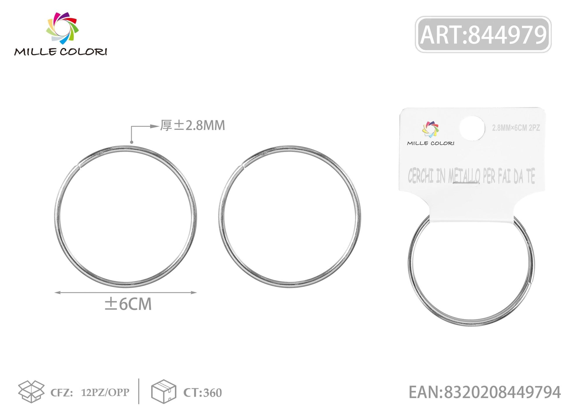 Cerchi in metallo per borse 2.8mm*6cm argento 2pz - WE MAKE DIY - MILLE COLORI