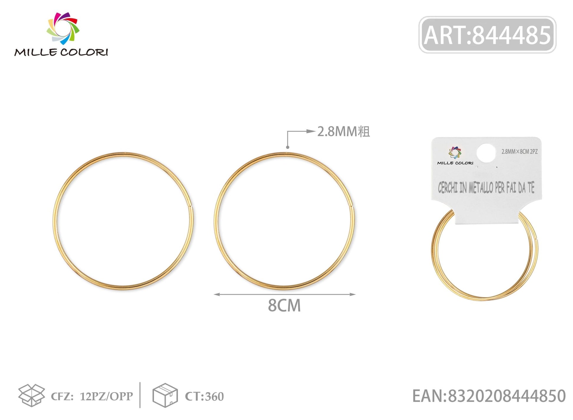 Cerchi in metallo per borse 2.8mm*8cm oro 2pz - WE MAKE DIY - MILLE COLORI