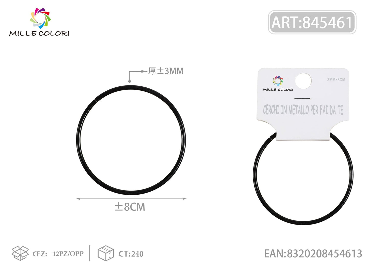Cerchi in metallo per borse 3.0mm*8cm nero 2pz - WE MAKE DIY - MILLE COLORI