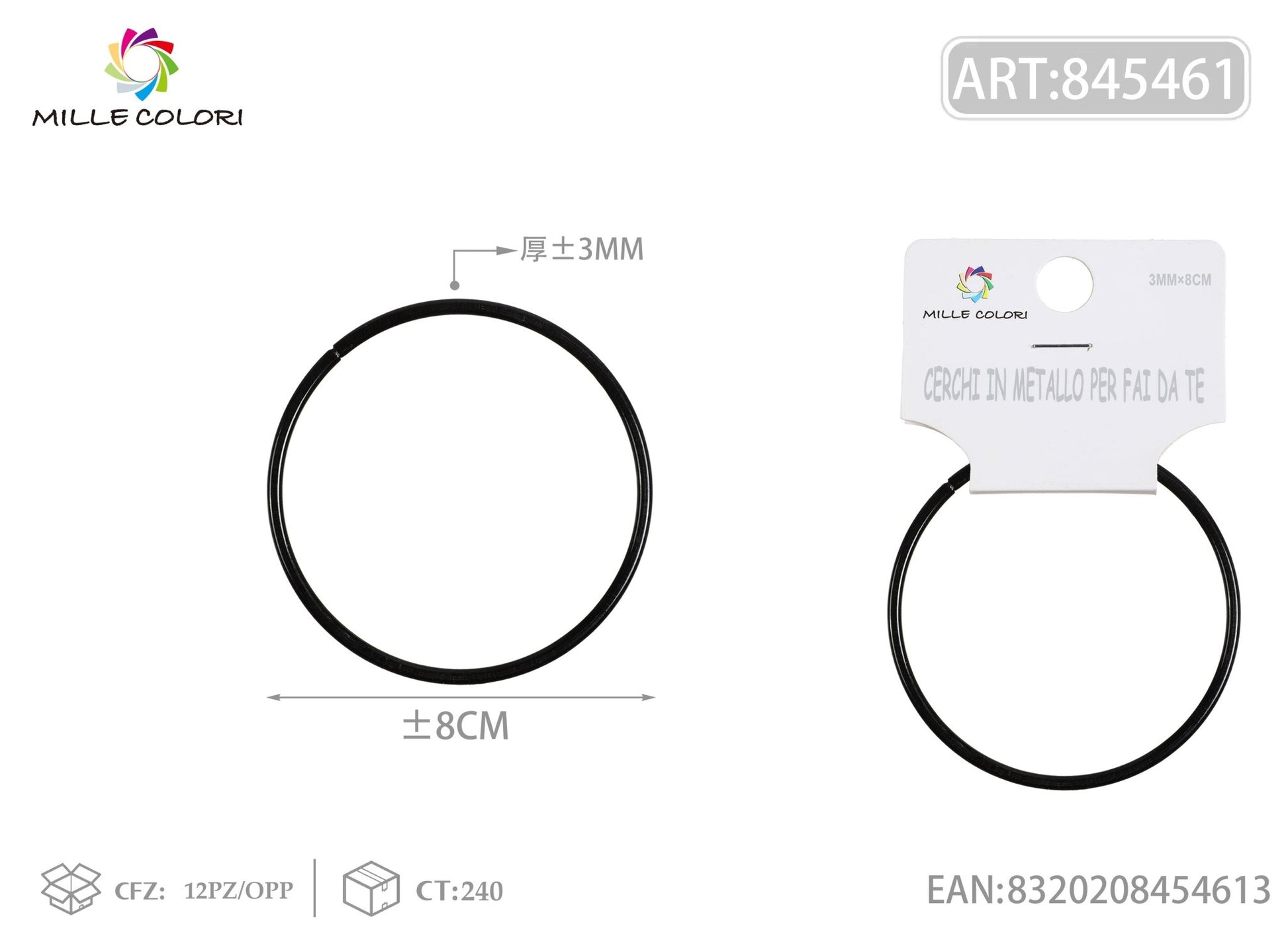 Cerchi in metallo per borse 3.0mm*8cm nero 2pz - WE MAKE DIY - MILLE COLORI