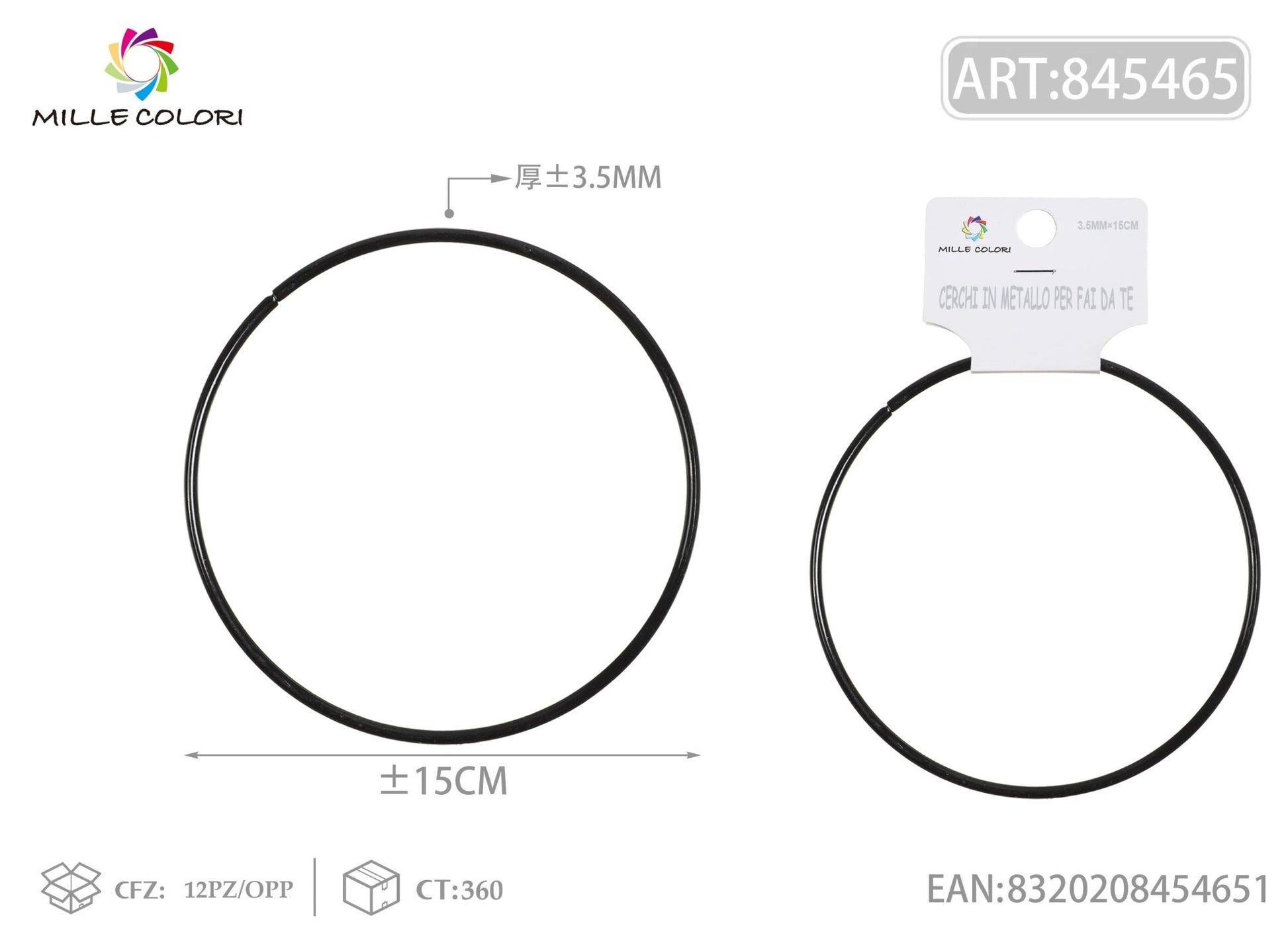 Cerchi in metallo per borse 3.5mm*15cm nero 2pz - WE MAKE DIY - MILLE COLORI