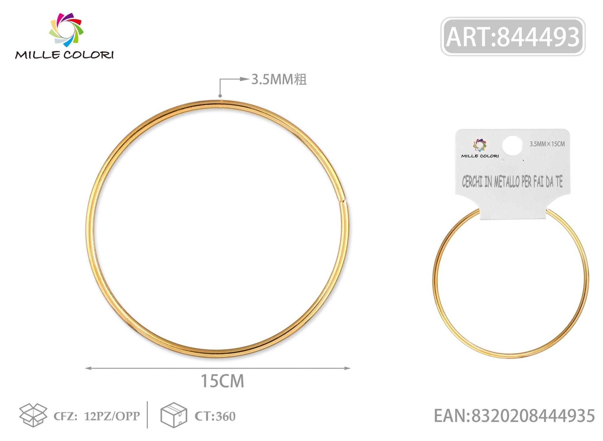 Cerchi in metallo per borse 3.5mm*15cm oro 2pz - WE MAKE DIY - MILLE COLORI