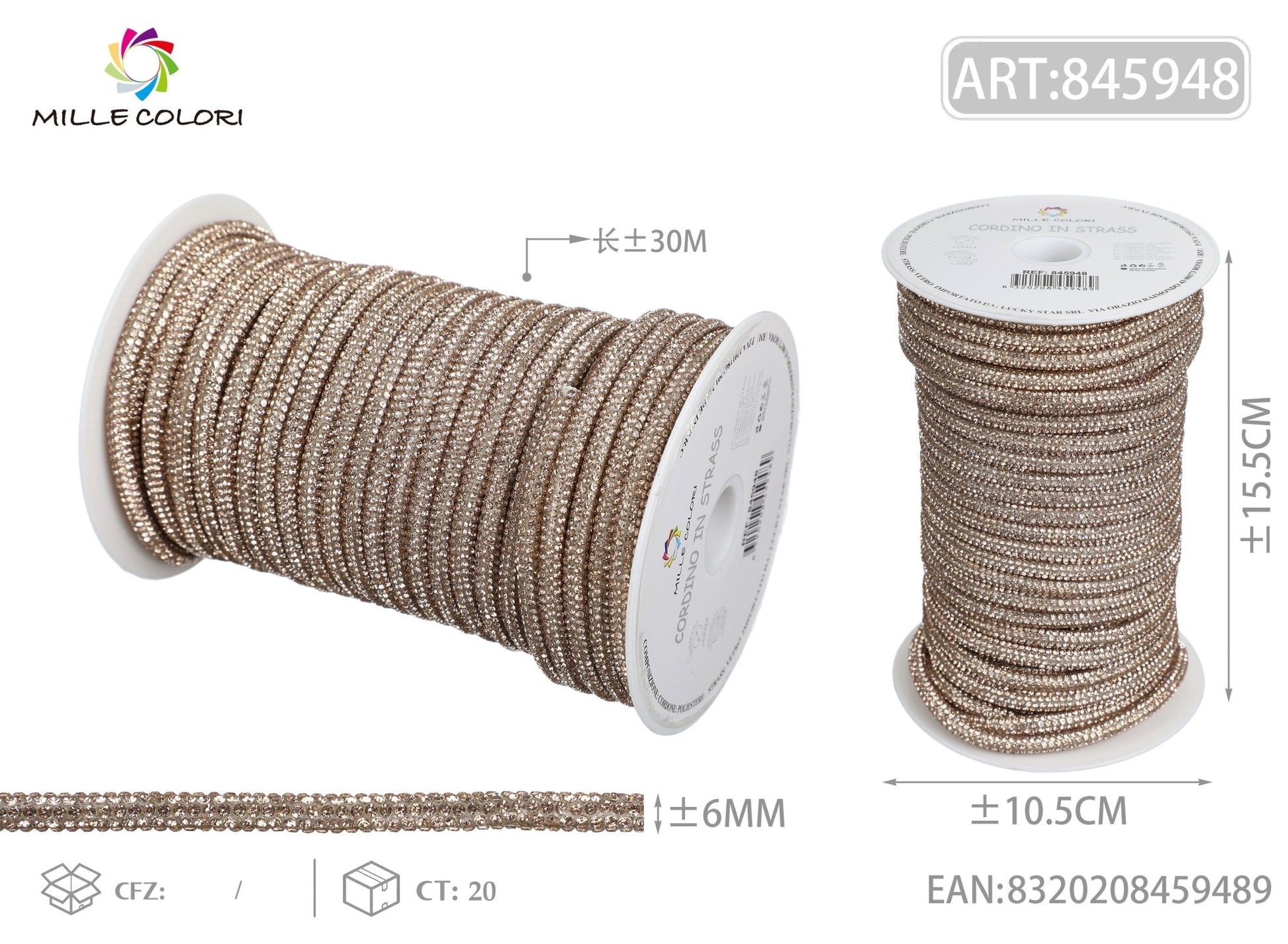 Cordino Strass Beige per Borse Handmade – Rotolo 30 Metri | Mille Colori - WE MAKE DIY - MILLE COLORI