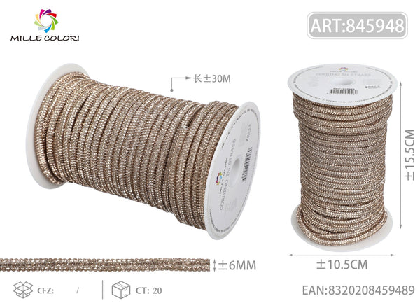 Champagne – Cordino Strass 6 mm/30 m – Tutti i Colori – Immagine 1 di 4